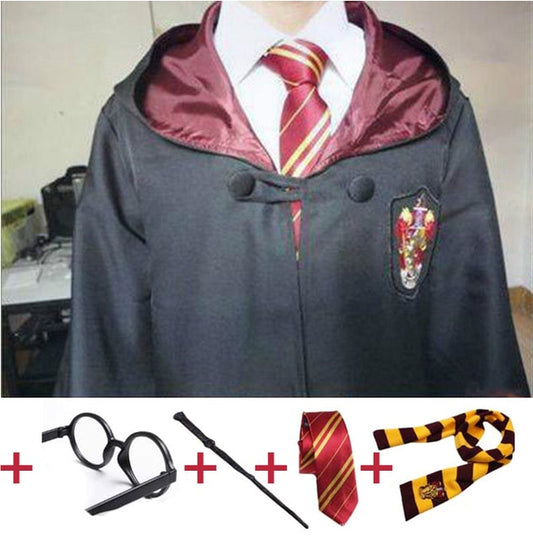 Robe Cape with Tie Scarf Wand Glasses Ravenclaw Gryffindor Hufflepuff Slytherin Cosplay for Harri Potter Cosplay