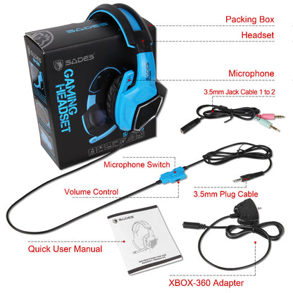 SADES SA920 3 in 1 Gaming Headset 7.1 Surround Sound 3.5MM Olug Cable Effect Game Headphones with Mic for PC PS4 XBOX 360