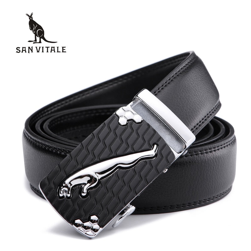 SAN VITALE Men Belts Genuine Leather Luxury Designer Strap Male Belt for Man Automatic Buckle Jeans Cintos Masculinos Ceinture