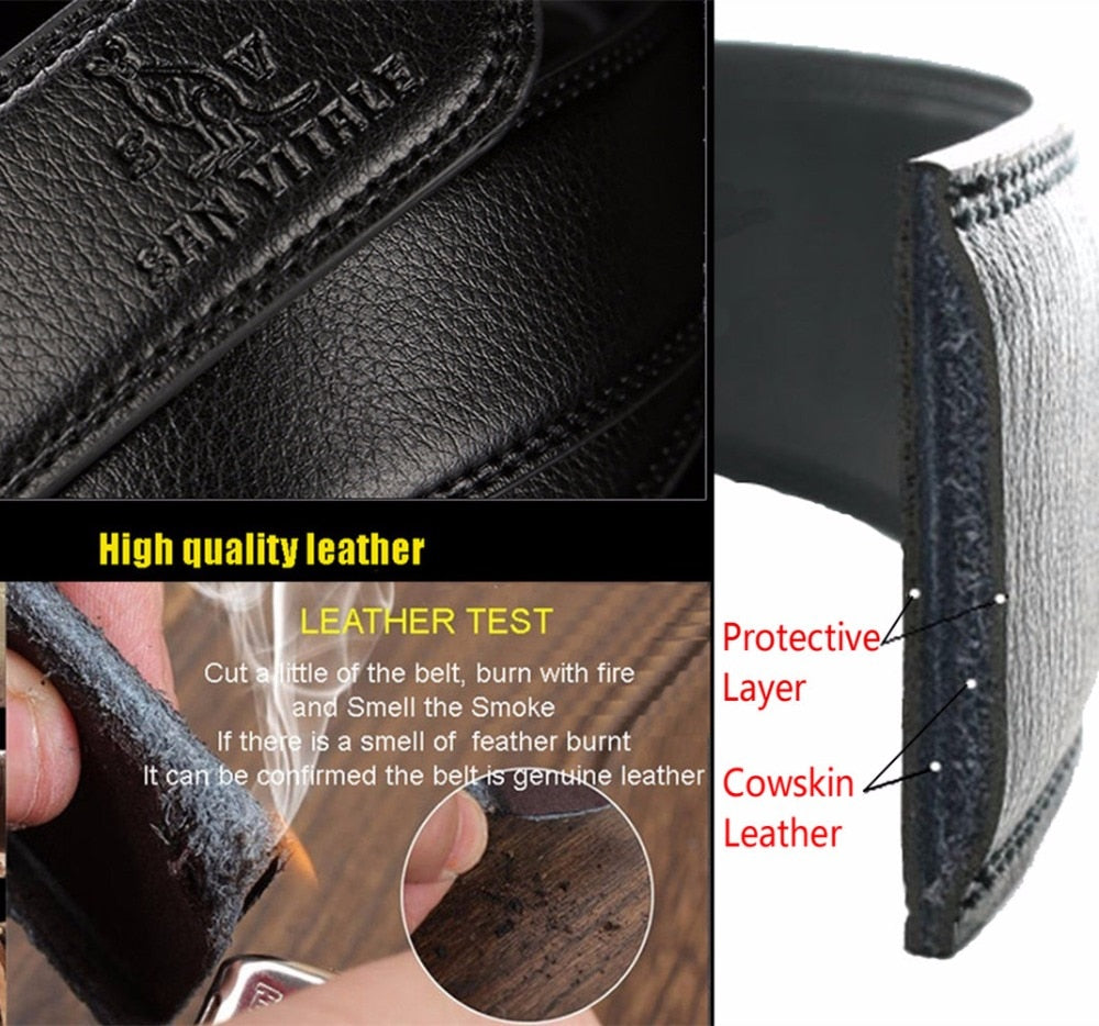 SAN VITALE Men Belts Genuine Leather Luxury Designer Strap Male Belt for Man Automatic Buckle Jeans Cintos Masculinos Ceinture