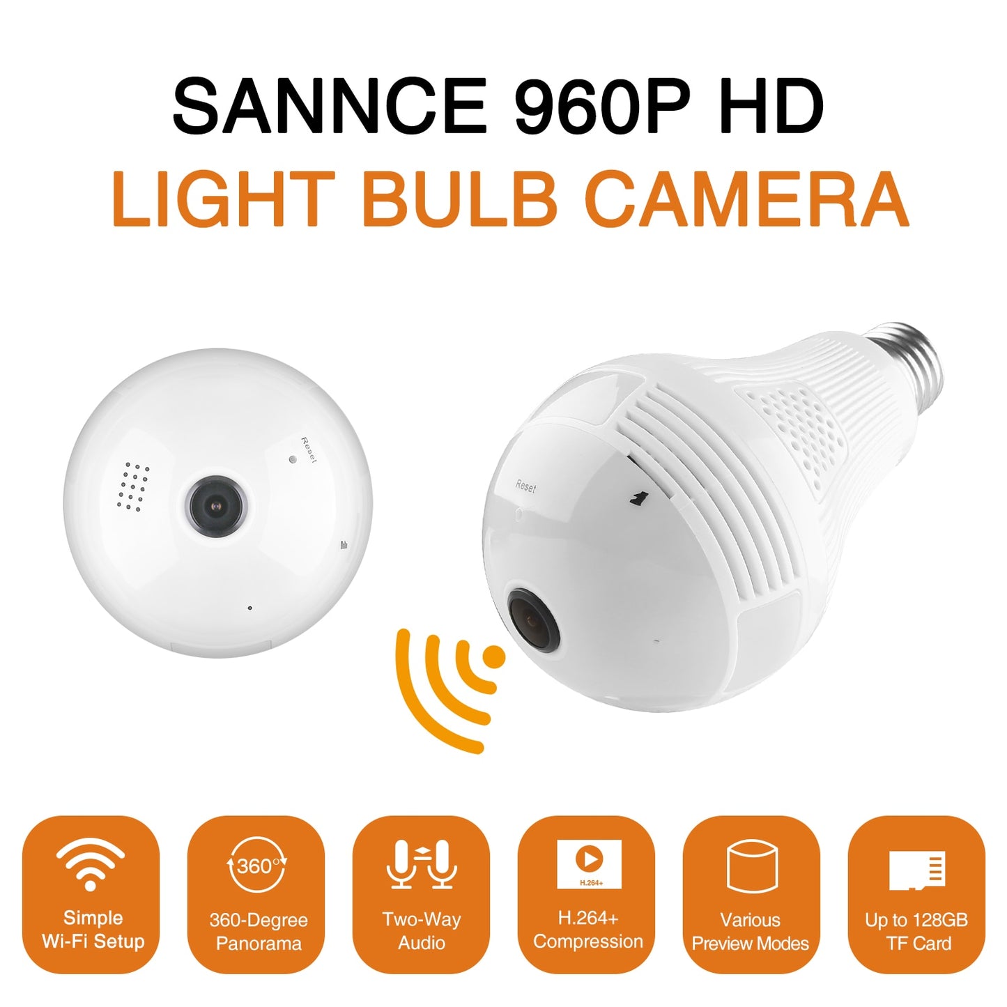 SANNCE 360 degree 960P Wireless IP Camera Bulb Light FishEye Smart Wireless CCTV Camera 1.3MP Panoramic Security WiFi Camera