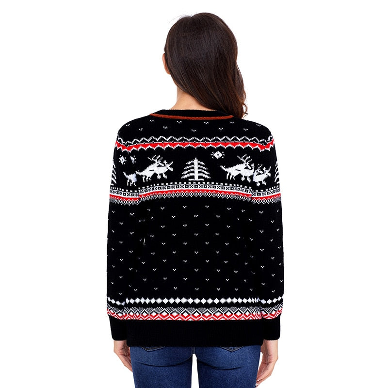 SEBOWEL Lady Christmas Knitted Sweater Winter Warm Jumper Reindeer Pattern Pullovers Style Autumn 2018 Jumper for Woman Sweaters