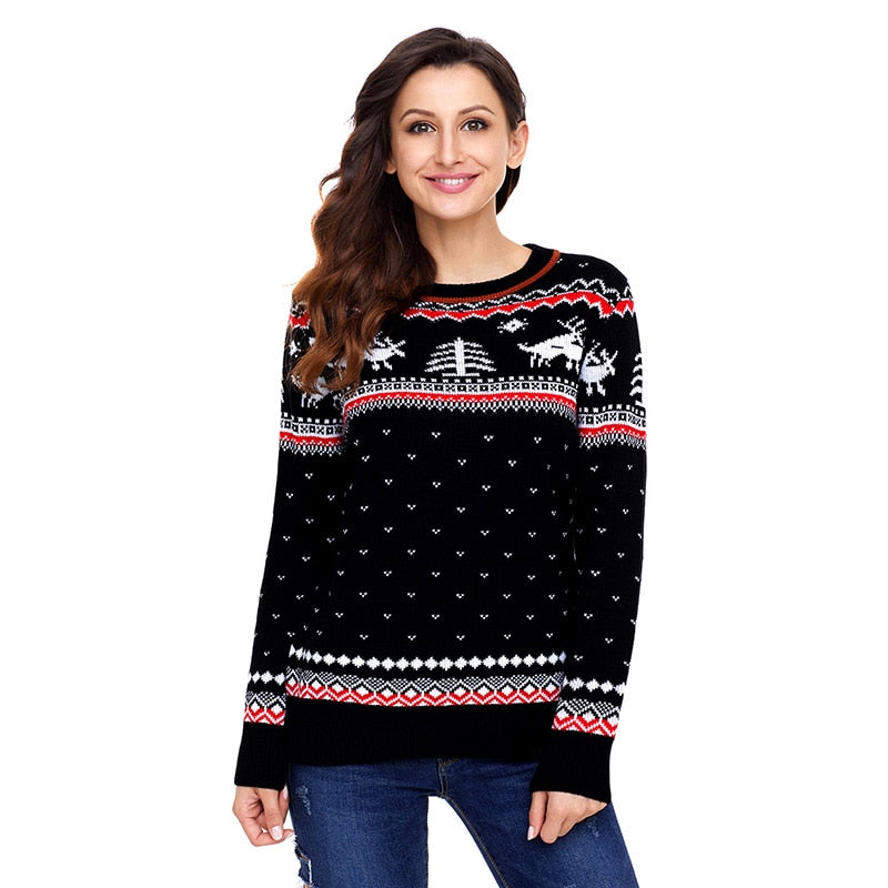 SEBOWEL Lady Christmas Knitted Sweater Winter Warm Jumper Reindeer Pattern Pullovers Style Autumn 2018 Jumper for Woman Sweaters