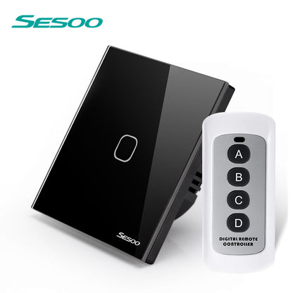 SESOO EU/UK Standard Smart Wall Switch Remote Control Switch Wireless Remote Control Touch Light Switch SY2-01-RFL black