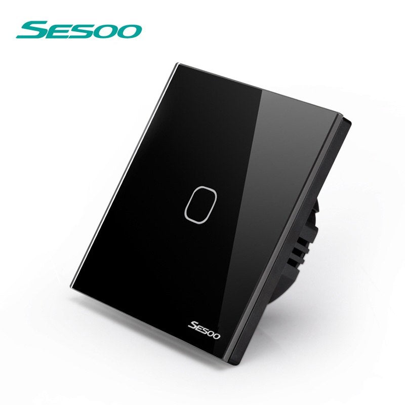 SESOO EU/UK Standard Smart Wall Switch Remote Control Switch Wireless Remote Control Touch Light Switch SY2-01-RFL black