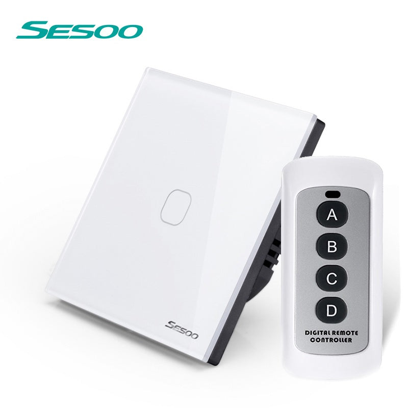 SESOO EU/UK Standard Smart Wall Switch Remote Control Switch Wireless Remote Control Touch Light Switch SY2-01-RFL black