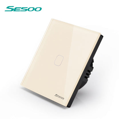 SESOO EU/UK Standard Smart Wall Switch Remote Control Switch Wireless Remote Control Touch Light Switch SY2-01-RFL black