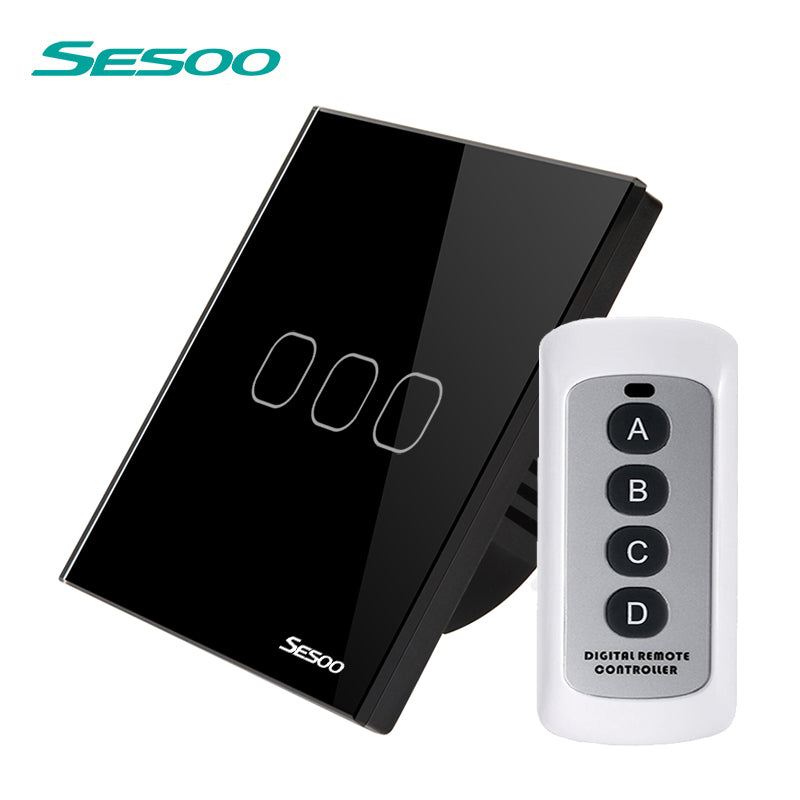 SESOO Remote Control Switch 1/2/3 Gang 1 Way Smart Wall Touch Light Switch LED Indicator Crystal Tempered Glass Panel