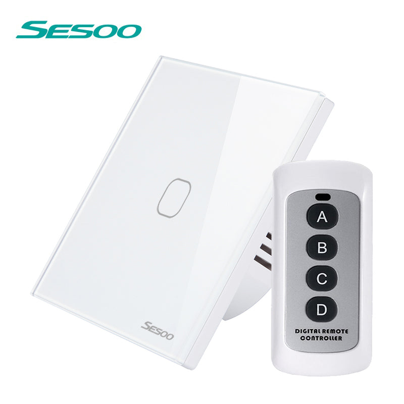 SESOO Remote Control Switch 1/2/3 Gang 1 Way Smart Wall Touch Light Switch LED Indicator Crystal Tempered Glass Panel