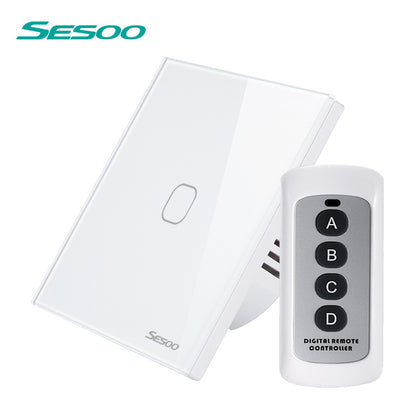 SESOO Remote Control Switch 1/2/3 Gang 1 Way Smart Wall Touch Light Switch LED Indicator Crystal Tempered Glass Panel