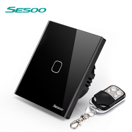 SESOO Remote Control Touch Switch SY2 AC170-22OV EU Standard 86*86MM Crystal Glass Panel Sensor Wall Light  Switch