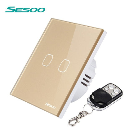 SESOO Remote Control Touch Switch SY2 AC170-22OV EU Standard 86*86MM Crystal Glass Panel Sensor Wall Light  Switch