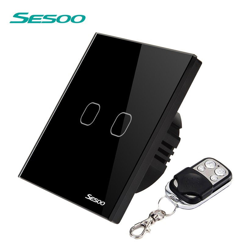 SESOO Remote Control Touch Switch SY2 AC170-22OV EU Standard 86*86MM Crystal Glass Panel Sensor Wall Light  Switch