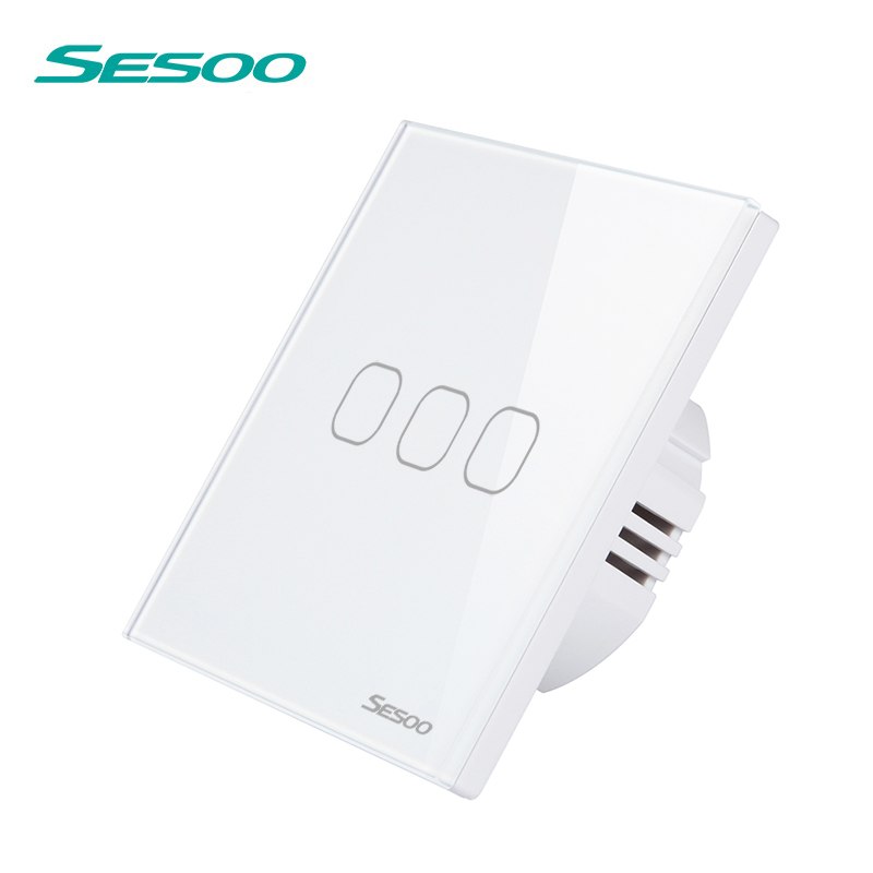 SESOO Touch Switch 1/2/3 Gang 1 Way Wall Switch Light Touch Switch Waterproof Tempered Glass Panel LED Lamp Switches