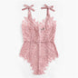 SHEIN Ribbon Tie Shoulder See Though Floral Lace Bodysuit Ladies Sexy Bodysuit Pink Sleeveless V Neck Cute Bodysuit