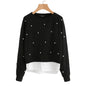 SHEIN Sweatshirt Woman Pearl Beading 2 In 1 Sweatshirt Autumn Women Sweatshirt Black Long Sleeve Elegant Pullovers