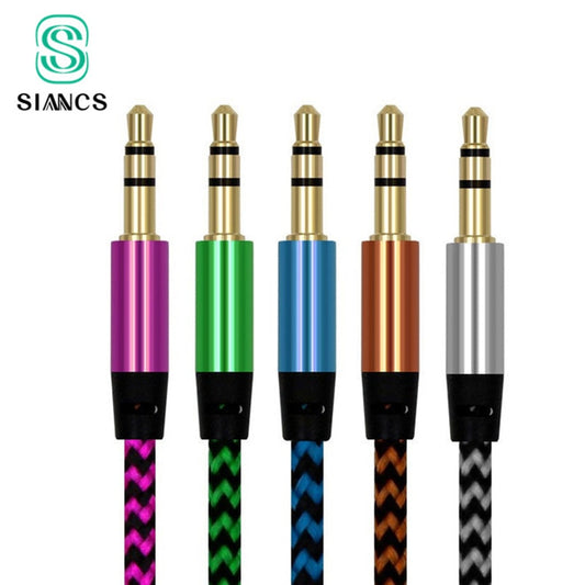 SIANCS Nylon Kabel Audio Cable 3.5mm Jack Male to Male Aux Cable Gold Plug Aux Cord For iPhone 5 6 Xiaomi Samsung Stereo Speaker