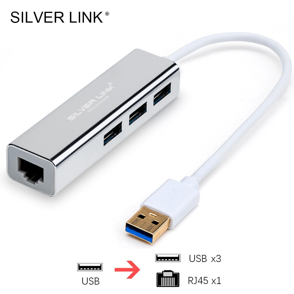 SILVER LINK 4in1 USB 2.0/3.0 HUB Converter Cable Adapter RJ45 Network Line 100M/1000M Ethernet Internet Speed Data Transmission