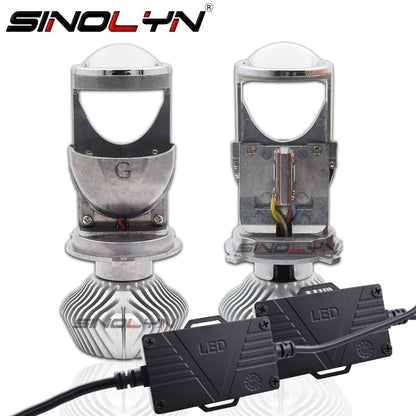 SINOLYN H4 Mini Bi-LED Projector 1.5 inch Headlight Lens 60W 5500K For Headlamp Retrofit DIY Car Styling High Low Lights LHD RHD