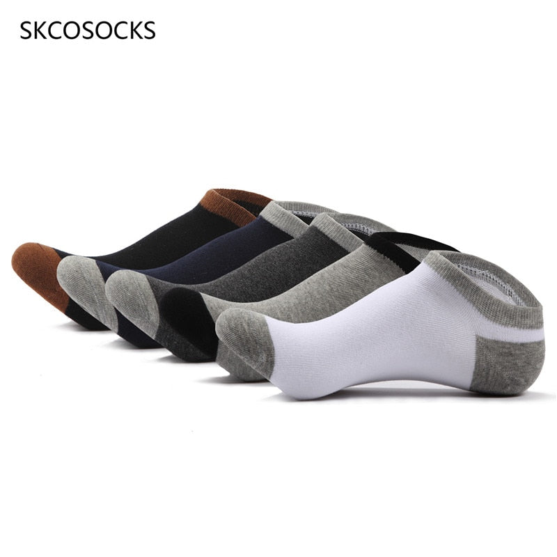 SKCOSOCKS Men Cotton Ankle Socks Men's Business Casual Solid Black White Short Socks Male 5 Pairs/lot for Spring Summer 2018