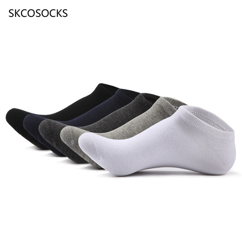 SKCOSOCKS Men Cotton Ankle Socks Men's Business Casual Solid Black White Short Socks Male 5 Pairs/lot for Spring Summer 2018