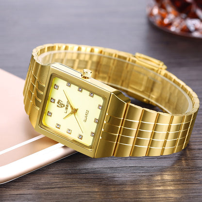 SKMEI Golden Quartz Watch Men Women Watches relogio masculino Top Luxury Gold Bracelet Wrist Watches Steel Female Male Clock