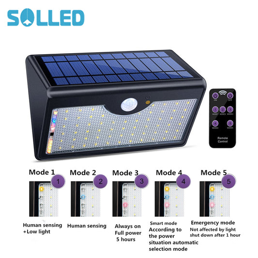 SOLLED 60 LED Waterproof Solar Light Wall Lamp Outdoor Solar-Powered Remote Control LED Garden Lamp Wall Light