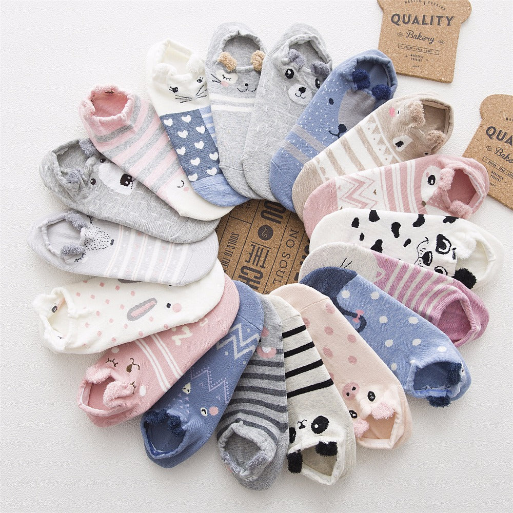 SP&amp;CITY Cute Animal Cotton Socks Female Kawaii Cat With Dog Summer Short Socks Slippers Women Casual Soft Funny Boat Socks