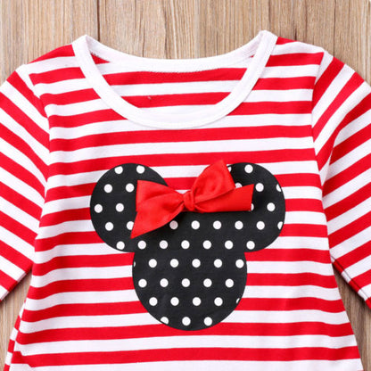 Sale Casual Toddler Kids Girl Christmas Dresses Flare Sleeve Bow Stripe Mini Party Tutu Dress Clothes 1-6Y Red