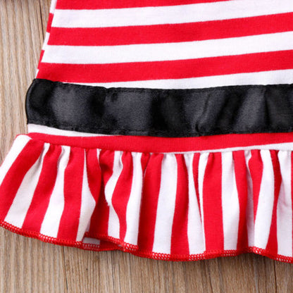 Sale Casual Toddler Kids Girl Christmas Dresses Flare Sleeve Bow Stripe Mini Party Tutu Dress Clothes 1-6Y Red