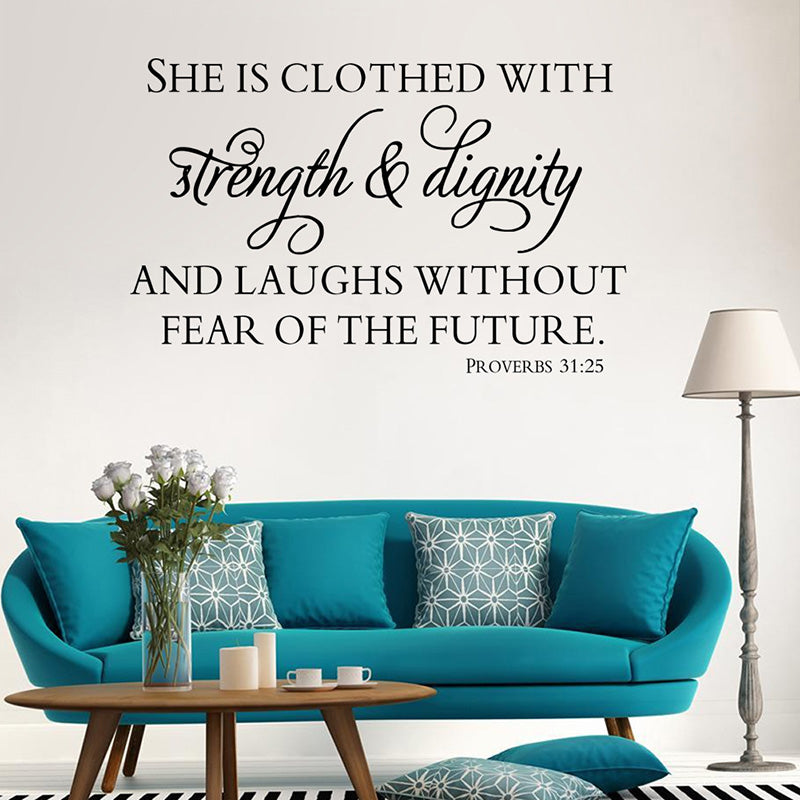 Scripture Bible Verse Art Vinyl Wall Sticker Mural Proverbs 31:25 Removeable Quotes Decals Bedroom Living room Decoration W204