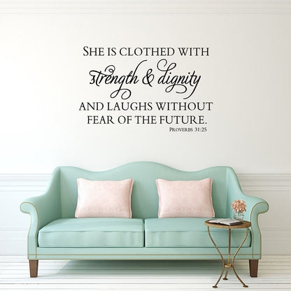 Scripture Bible Verse Art Vinyl Wall Sticker Mural Proverbs 31:25 Removeable Quotes Decals Bedroom Living room Decoration W204