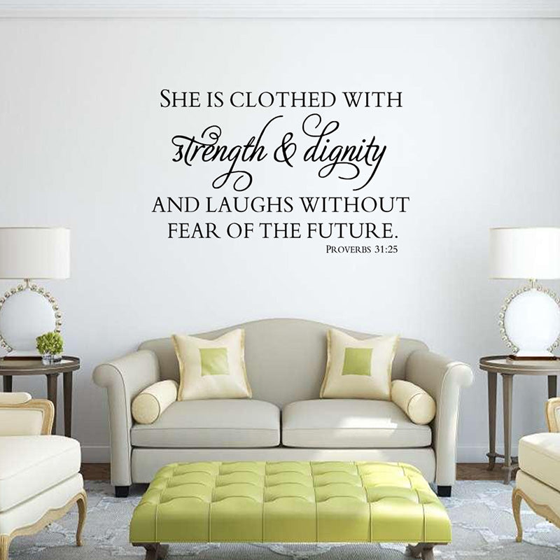 Scripture Bible Verse Art Vinyl Wall Sticker Mural Proverbs 31:25 Removeable Quotes Decals Bedroom Living room Decoration W204