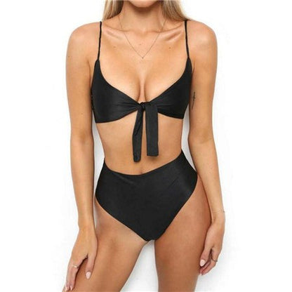 Sexy Bandage Tie Front Women Swimming Bikini Suit Summer Classic Vocation Biquini Wear Black/Yellow Padded Top Beach Wear sale