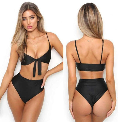 Sexy Bandage Tie Front Women Swimming Bikini Suit Summer Classic Vocation Biquini Wear Black/Yellow Padded Top Beach Wear sale