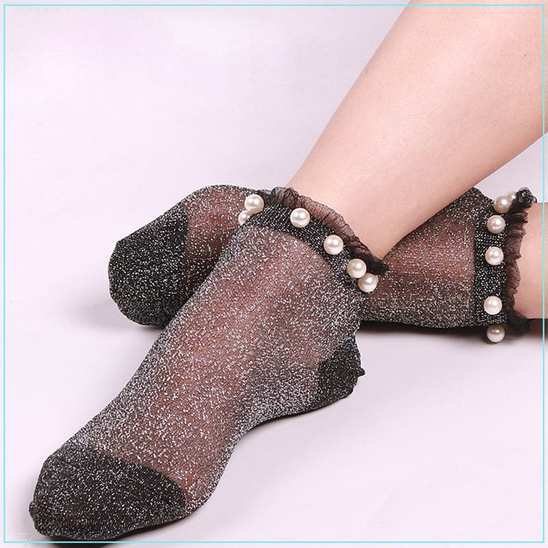 Sexy Women Ankle Socks Summer Autumn Transparent Glitter Mesh Soft Elasticity Gauze 2017 Hot Crystal Fishnet Socks