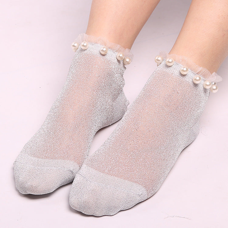 Sexy Women Ankle Socks Summer Autumn Transparent Glitter Mesh Soft Elasticity Gauze 2017 Hot Crystal Fishnet Socks