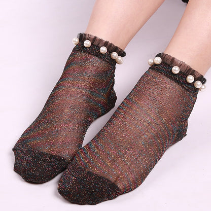 Sexy Women Ankle Socks Summer Autumn Transparent Glitter Mesh Soft Elasticity Gauze 2017 Hot Crystal Fishnet Socks