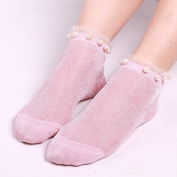 Sexy Women Ankle Socks Summer Autumn Transparent Glitter Mesh Soft Elasticity Gauze 2017 Hot Crystal Fishnet Socks