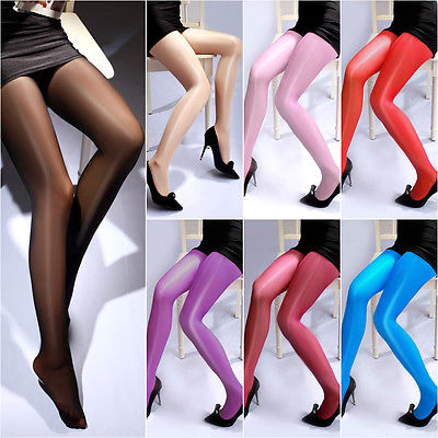 Sexy Women High Waist Oil Shine Tights Glossy Open Crotch Pantyhose Tights Women Tights Black Red Pink purple Blue Skin Color