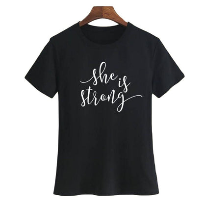 She Is Strong Proverbs 31:25 Women T-shirt 2018 Fashion New Summer Tops Tumblr Slogan Black White Tshirt Hipster Female T Shirt