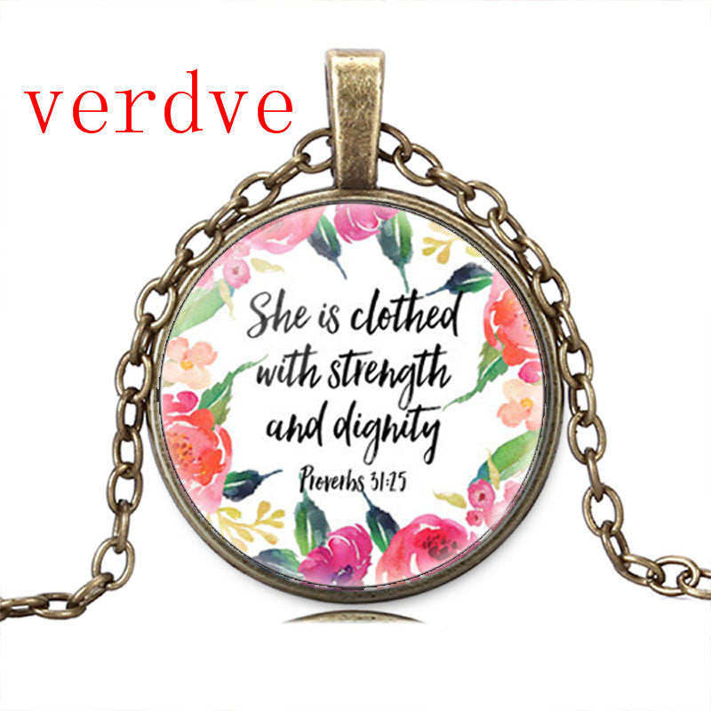 She is clothed with Strength and Dignity Necklace Proverbs 31:25 Bible Verse Christian Quote Neckalce Inspirational Gifts