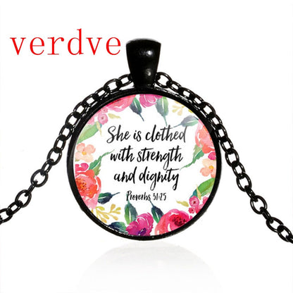 She is clothed with Strength and Dignity Necklace Proverbs 31:25 Bible Verse Christian Quote Neckalce Inspirational Gifts