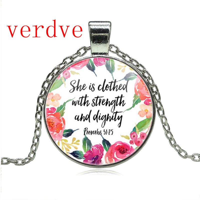 She is clothed with Strength and Dignity Necklace Proverbs 31:25 Bible Verse Christian Quote Neckalce Inspirational Gifts