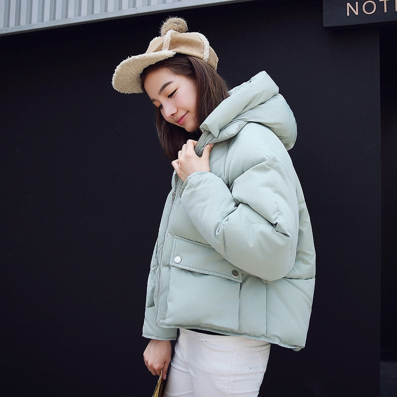 Short Winter Jacket Women Hooded Warm Jackets Coat Female Bat Sleeve Thick Outwear Winter Coat Women Ladies Parkas Pink Color