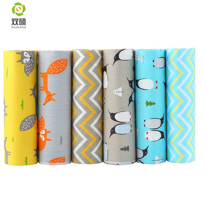 Shuanshuo Penguin &amp; Fox Twill Cotton Fabric,Patchwork Cloth,DIY Sewing Quilting Fat Quarters Material For Baby&amp;Chil  6pcs/lot