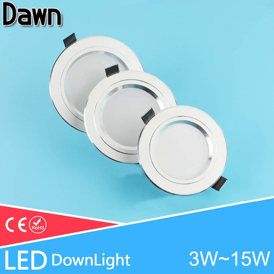 Silver White AC 110v 220v LED Downlight 3w 5w 7w 9w 12w 15w Showcase Light Lamp Round LED Ceiling Recessed Light Spot Down Light