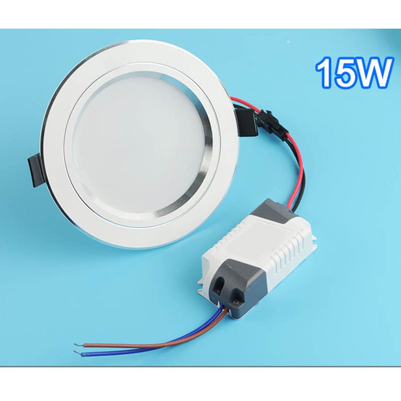 Silver White AC 110v 220v LED Downlight 3w 5w 7w 9w 12w 15w Showcase Light Lamp Round LED Ceiling Recessed Light Spot Down Light