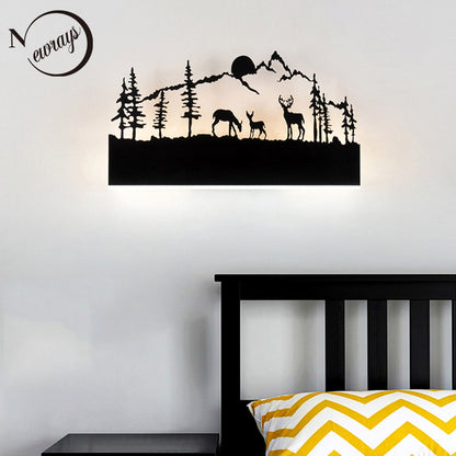 Simple art deco metal black wall lamp LED modern painted night light with 6 styles for bedroom living room bathroom hotel shop