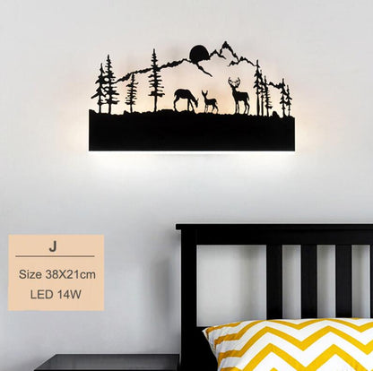 Simple art deco metal black wall lamp LED modern painted night light with 6 styles for bedroom living room bathroom hotel shop